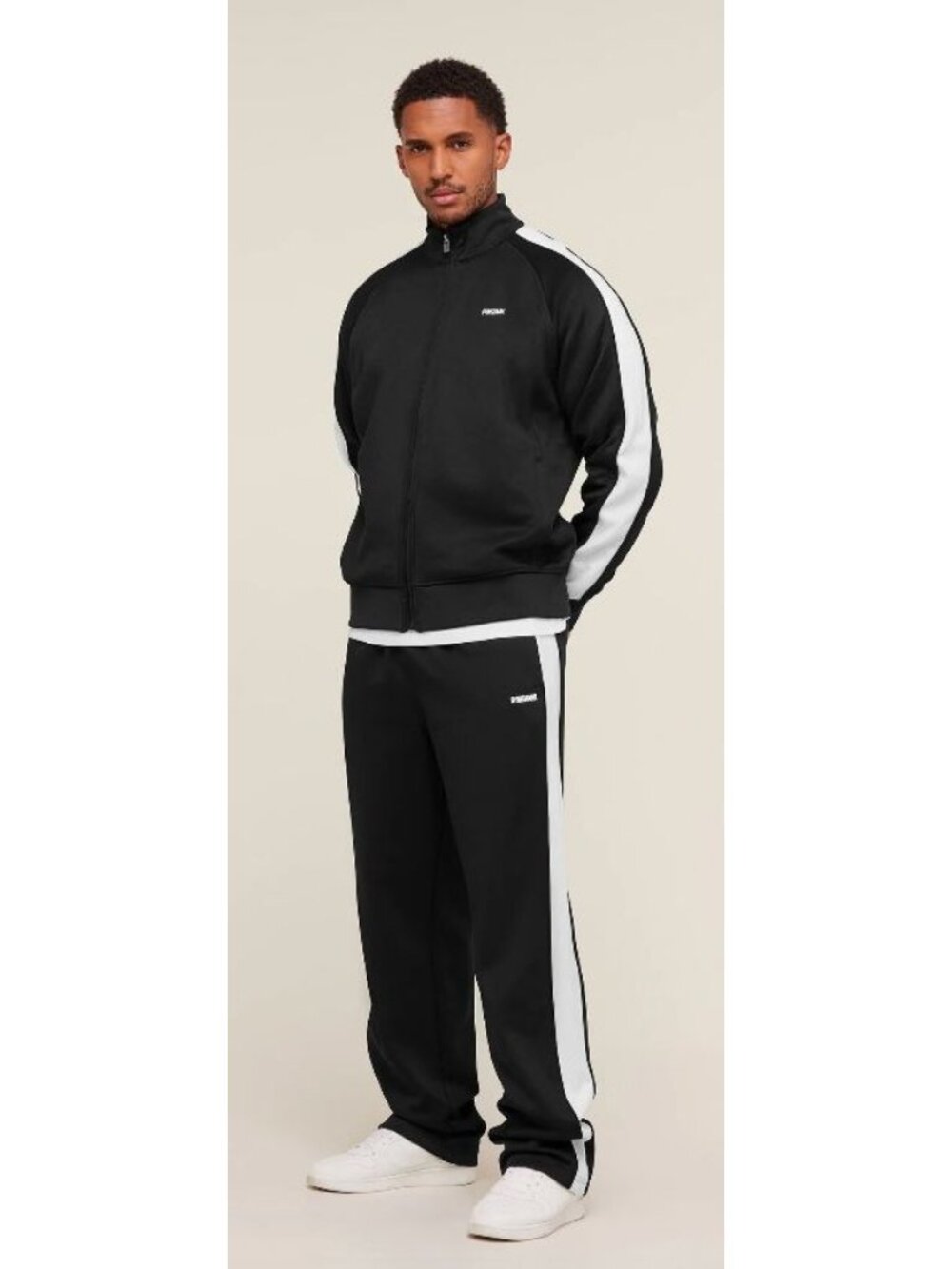 Gymshark Black Tricot Track Pants With White Side Stripes Size L Men's